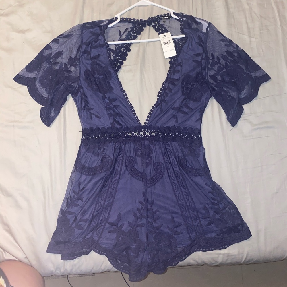 Fashion Nova Lacy Navy Romper